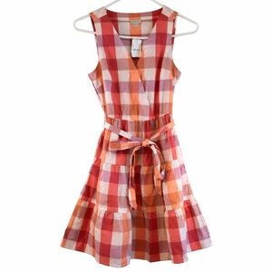 J Crew Plaid Sleeveless Dress Size 4 NWT Tie Waist Cotton Summer Preppy Classic
